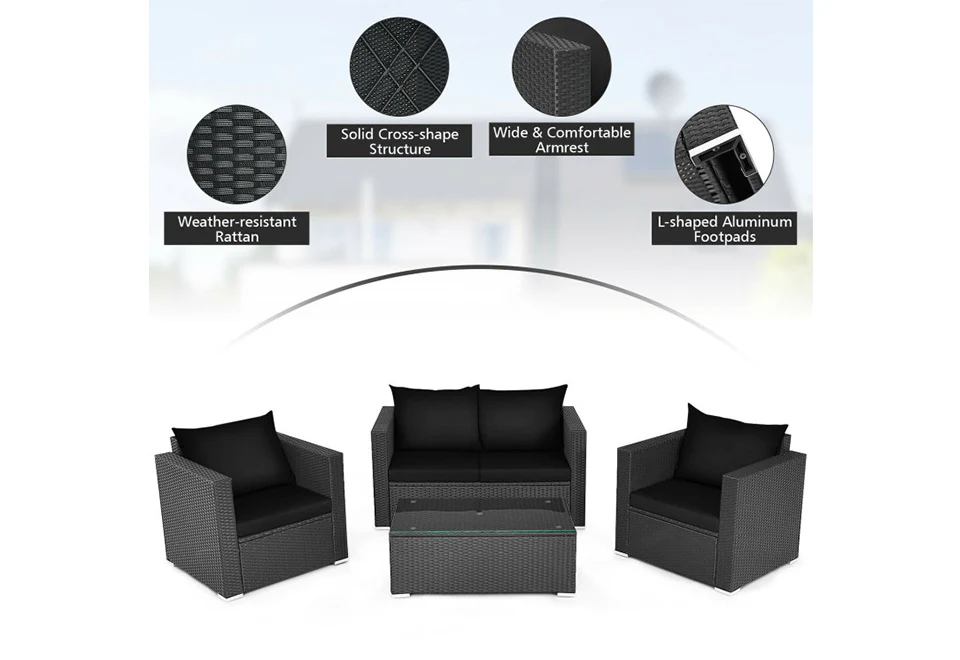 4-Piece Rattan Conversation Patio Set with Padded Cushion - Image 17