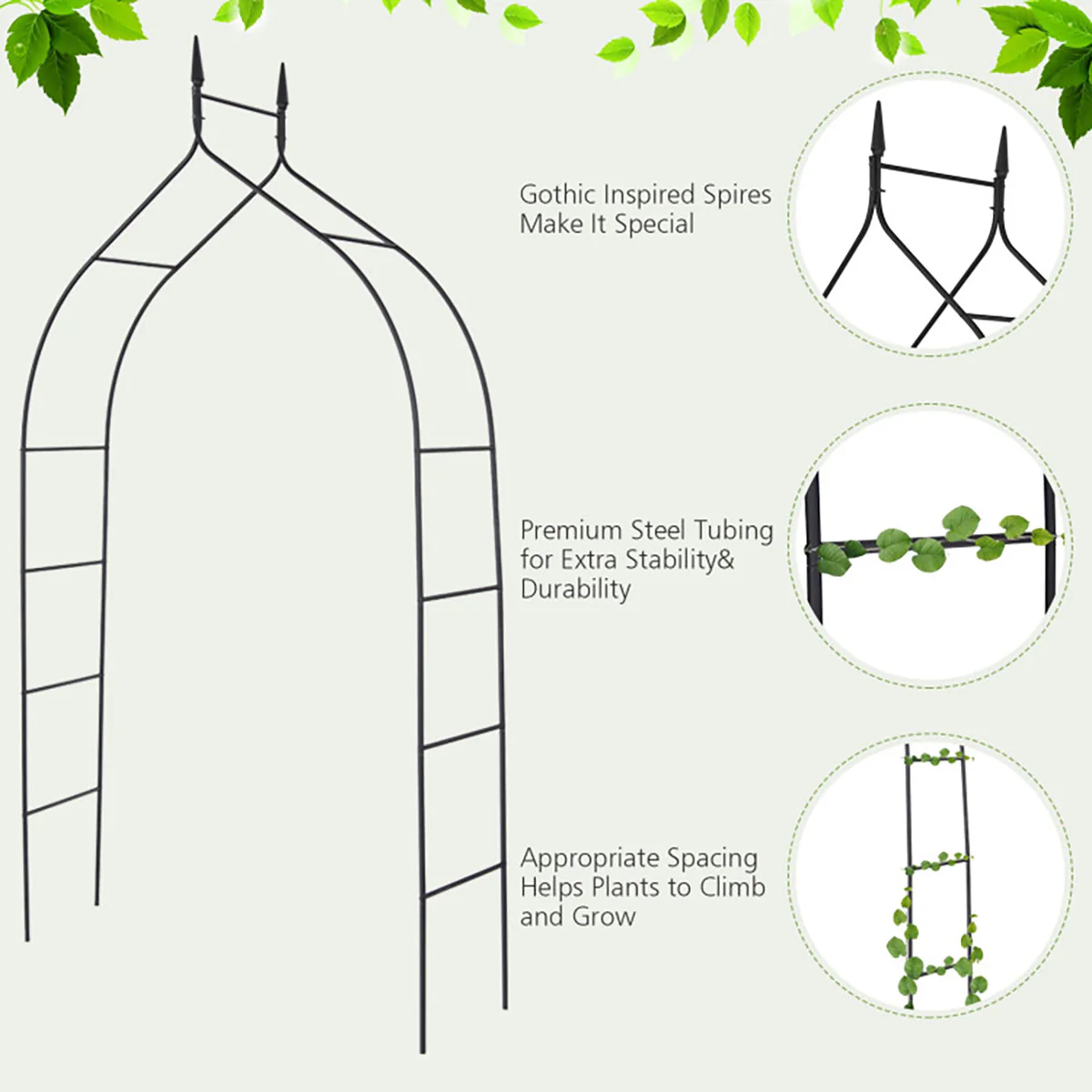 8' Steel Gothic Steel Rose Arch - Image 4
