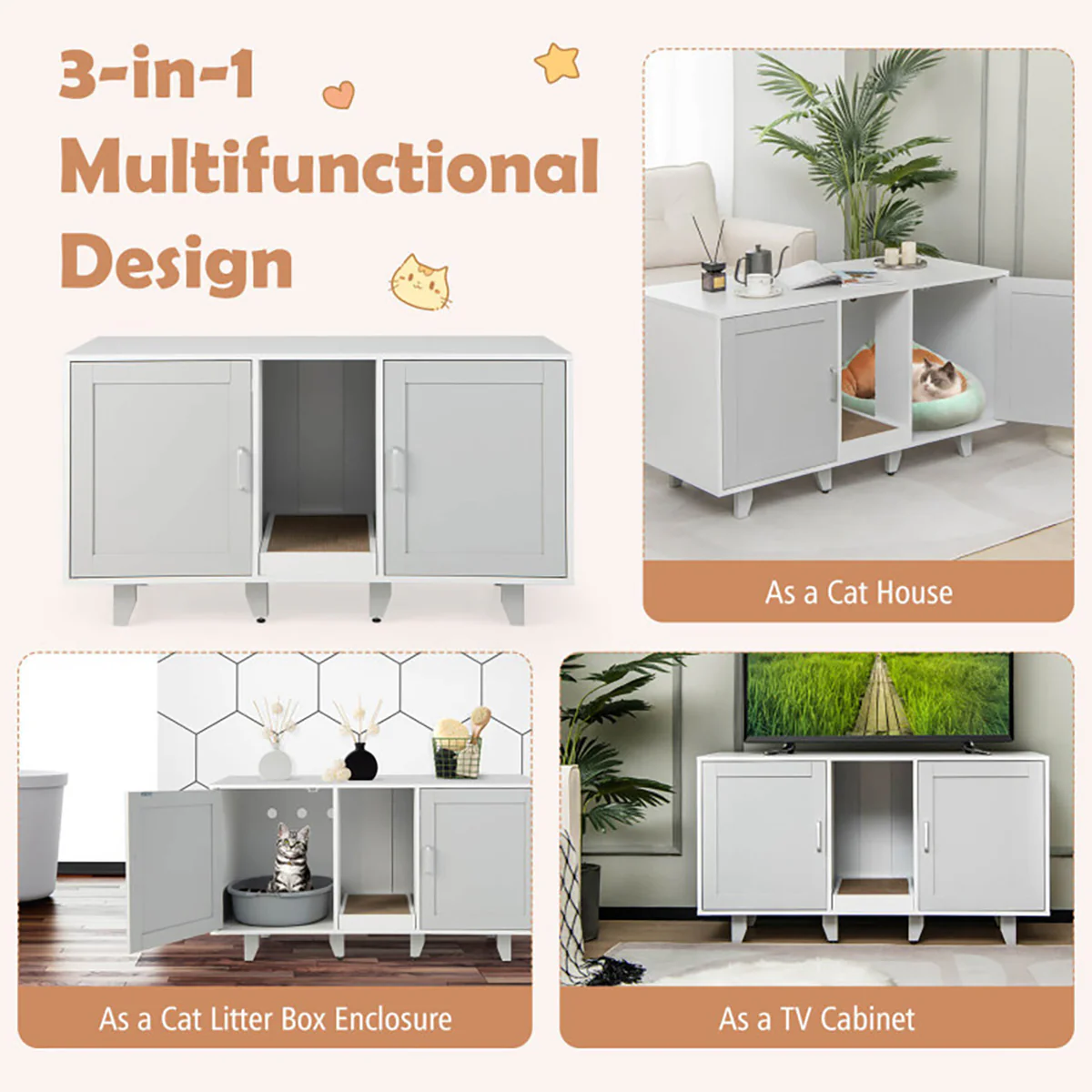 Cat Litter Box Enclosure with Scratching Board - Image 25
