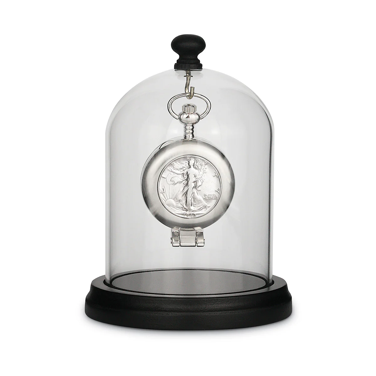 Glass Dome Silver Walking Liberty Half Dollar Pocket Watch