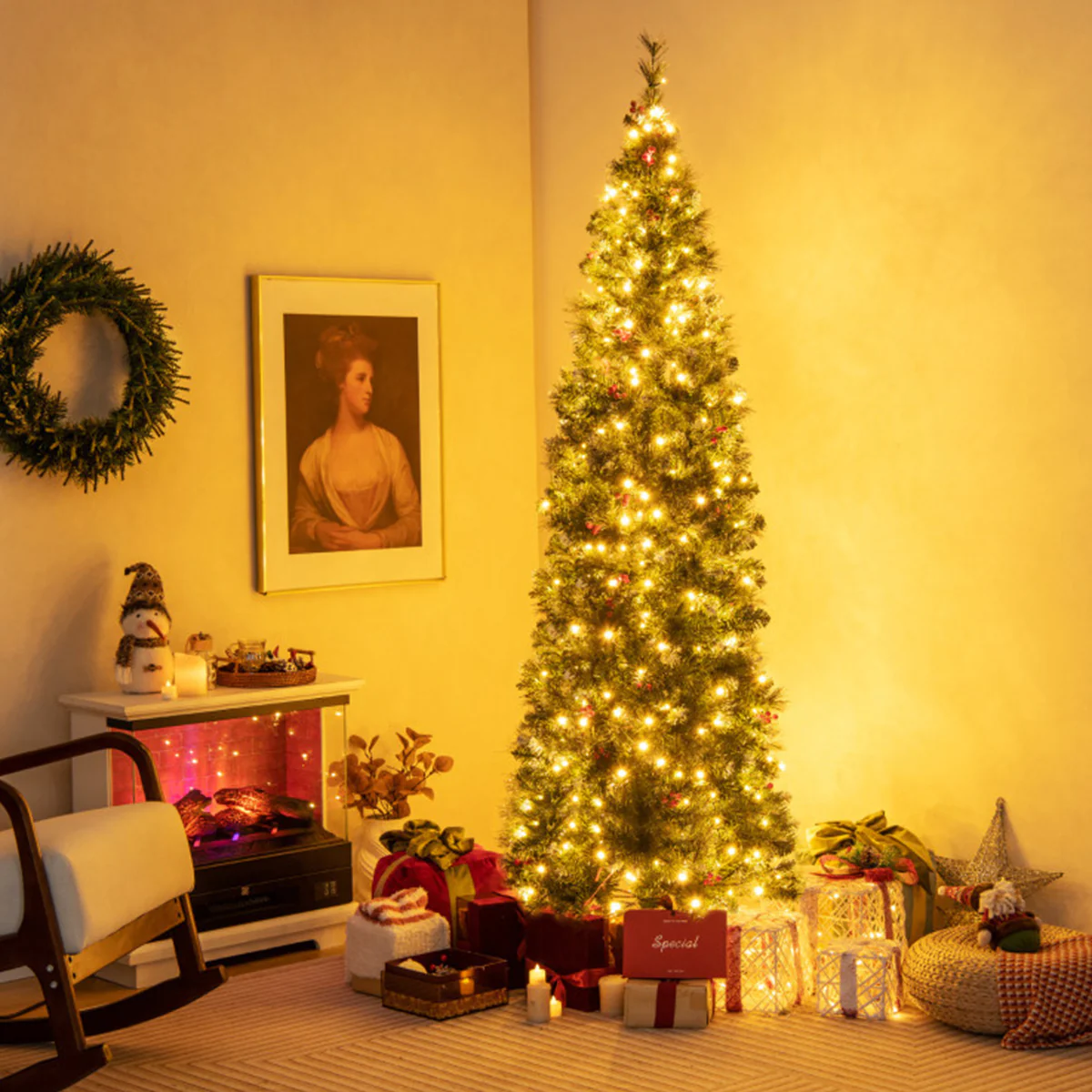 Pre-Lit Artificial Hinged Pencil Christmas Tree